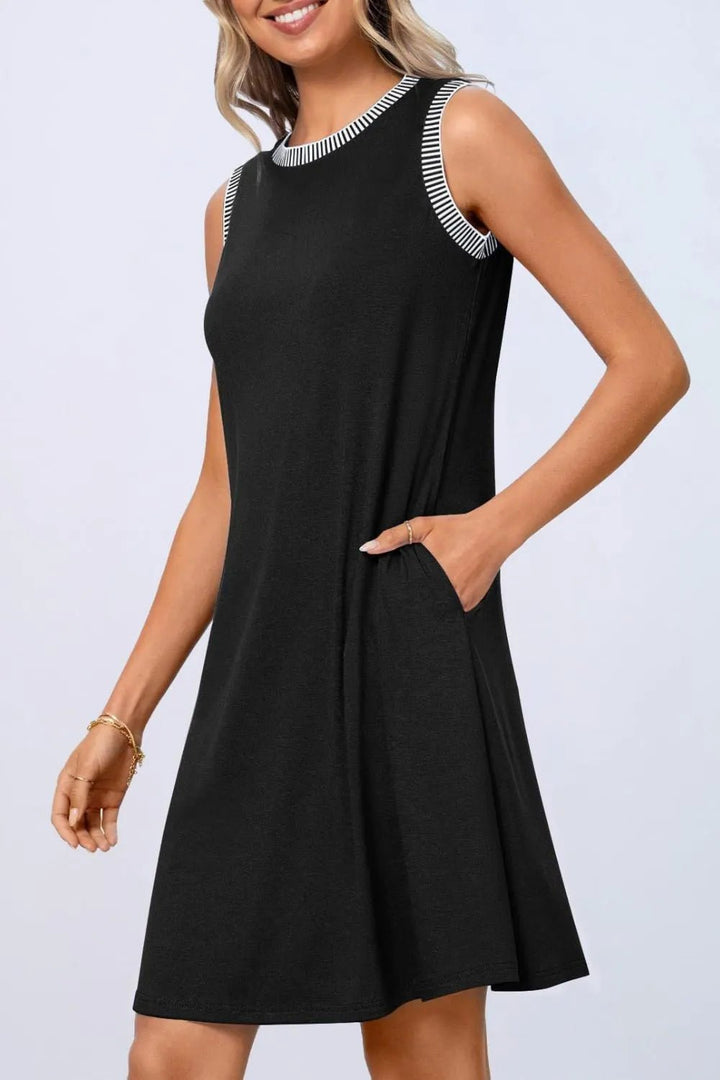 Round Neck Sleeveless Mini Tank Dress - VeauBeauty