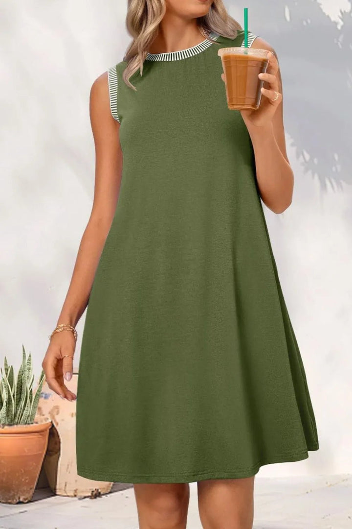 Round Neck Sleeveless Mini Tank Dress - VeauBeauty