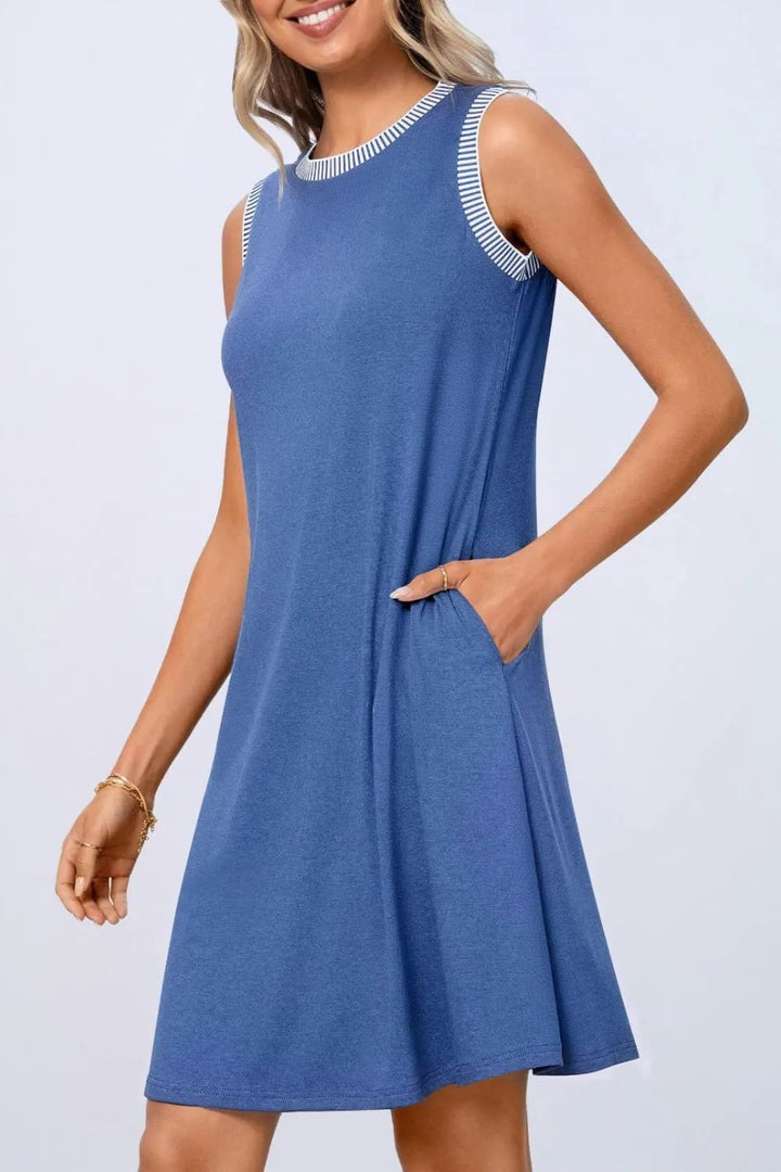 Round Neck Sleeveless Mini Tank Dress - VeauBeauty