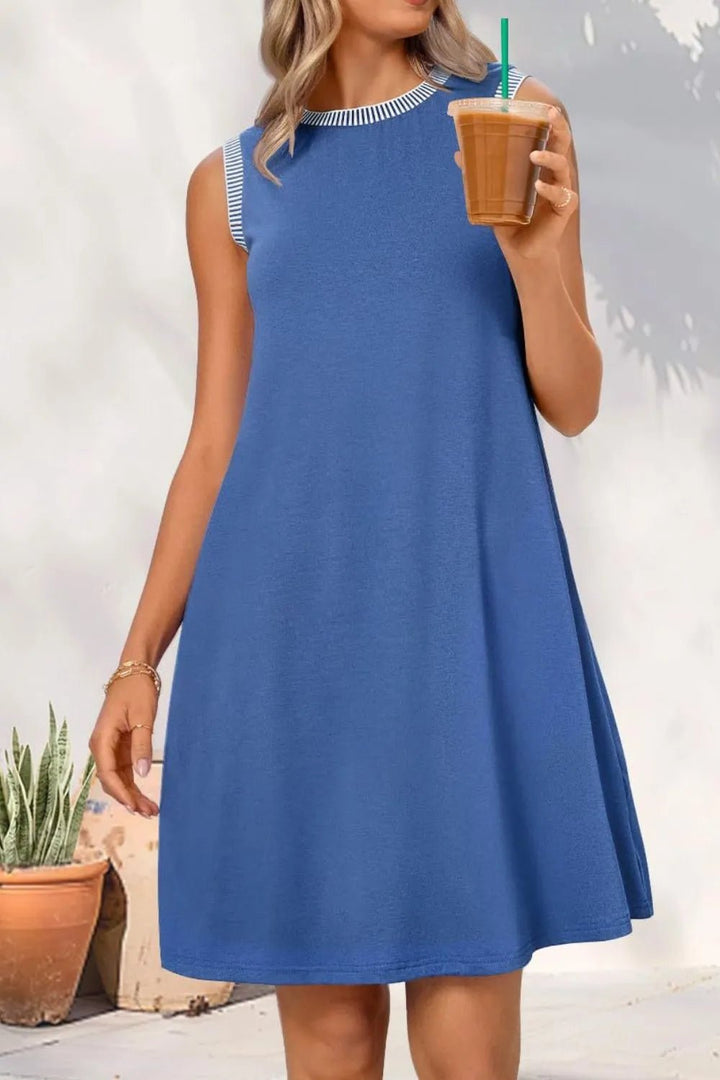 Round Neck Sleeveless Mini Tank Dress - VeauBeauty