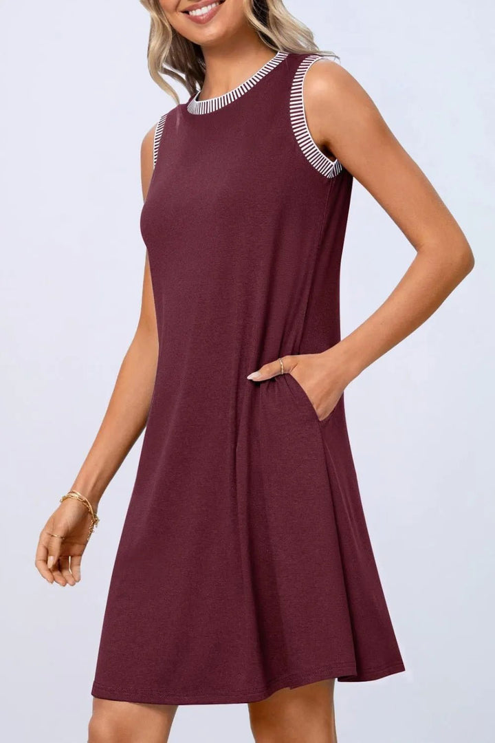 Round Neck Sleeveless Mini Tank Dress - VeauBeauty