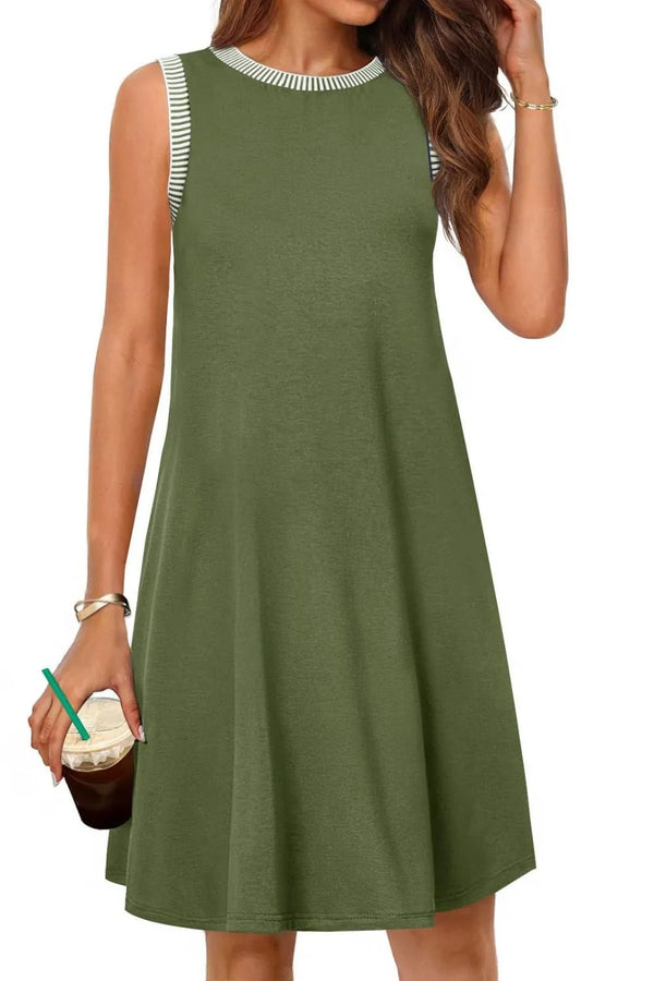 Round Neck Sleeveless Mini Tank Dress - VeauBeauty