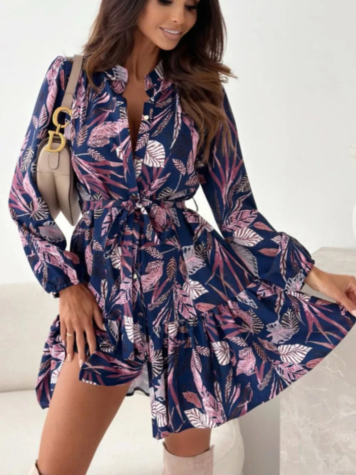 Ruffle Hem Floral Long Sleeve Dress - VeauBeauty