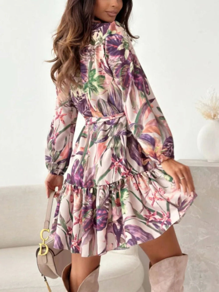 Ruffle Hem Floral Long Sleeve Dress - VeauBeauty