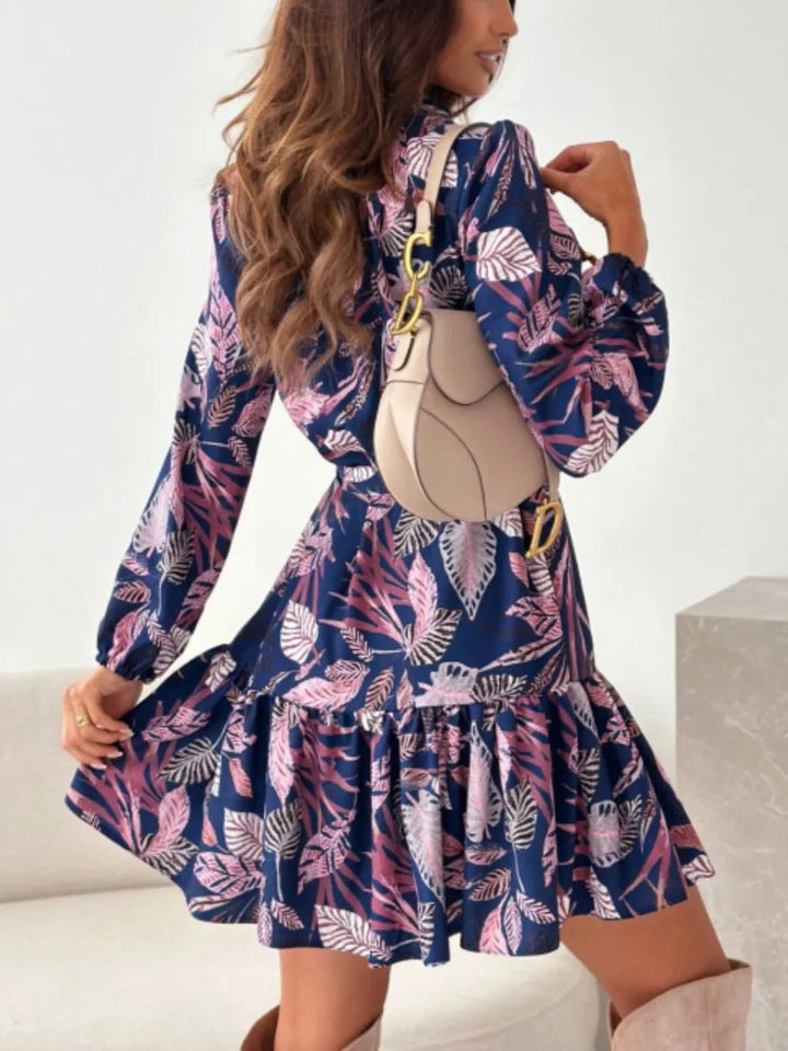 Ruffle Hem Floral Long Sleeve Dress - VeauBeauty