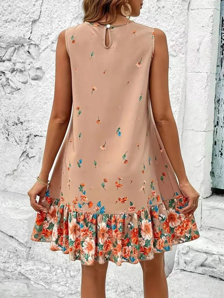 Ruffled Hem Floral Sleeveless Mini Tank Dress - VeauBeauty