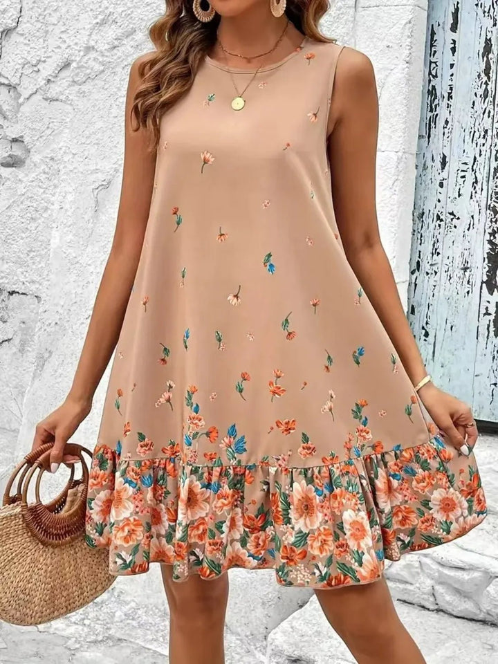 Ruffled Hem Floral Sleeveless Mini Tank Dress - VeauBeauty