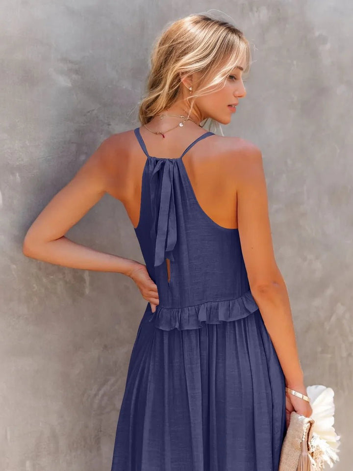 Ruffled Sleeveless Tiered Maxi Dress with Pockets - VeauBeauty