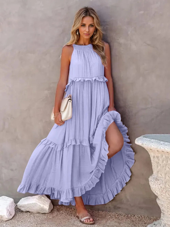 Ruffled Sleeveless Tiered Maxi Dress with Pockets - VeauBeauty
