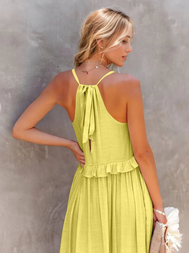 Ruffled Sleeveless Tiered Maxi Dress with Pockets - VeauBeauty