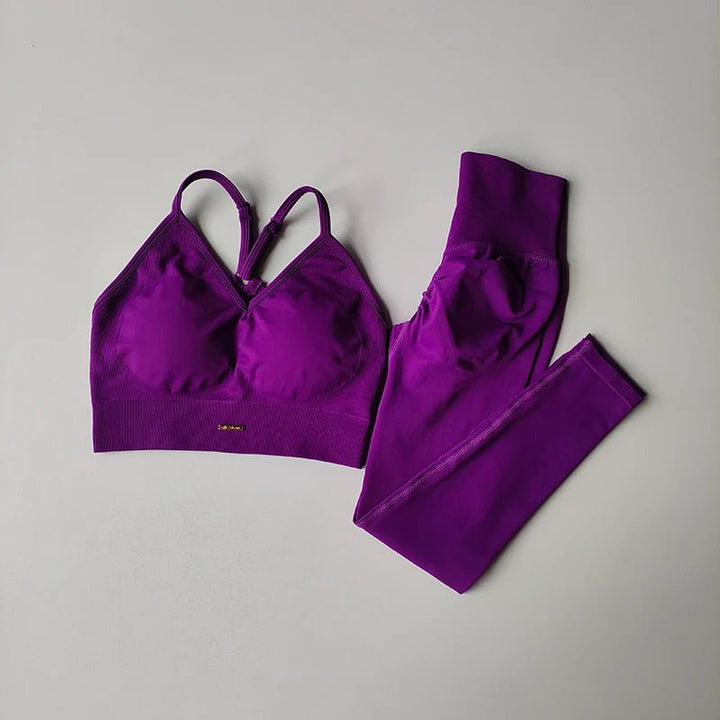Seamless Hip - Lifting Fitness Yoga Set – V - Neck Bra & High Waist Leggings - VeauBeauty