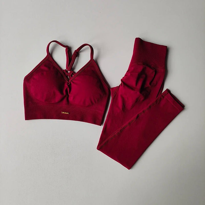 Seamless Hip - Lifting Fitness Yoga Set – V - Neck Bra & High Waist Leggings - VeauBeauty
