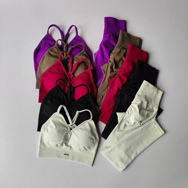 Seamless Hip - Lifting Fitness Yoga Set – V - Neck Bra & High Waist Leggings - VeauBeauty