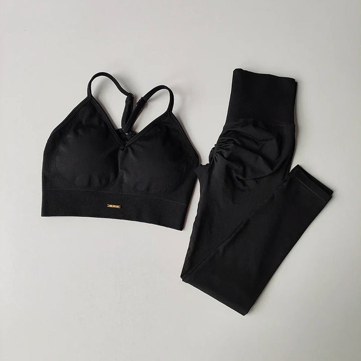 Seamless Hip - Lifting Fitness Yoga Set – V - Neck Bra & High Waist Leggings - VeauBeauty