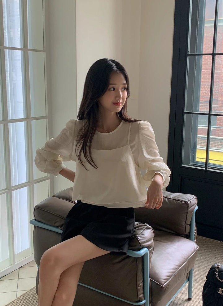 See - Through Shirt & Cami Set – Unique Long Sleeve Two - Piece Top - VeauBeauty