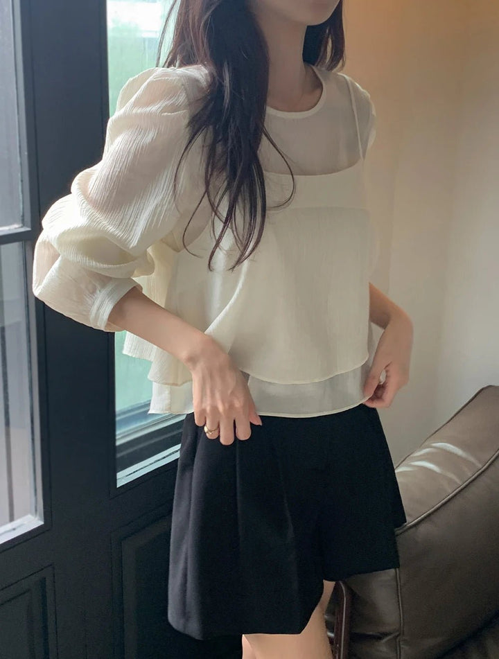 See - Through Shirt & Cami Set – Unique Long Sleeve Two - Piece Top - VeauBeauty