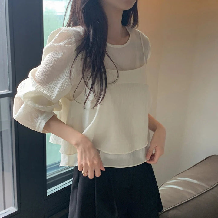 See - Through Shirt & Cami Set – Unique Long Sleeve Two - Piece Top - VeauBeauty