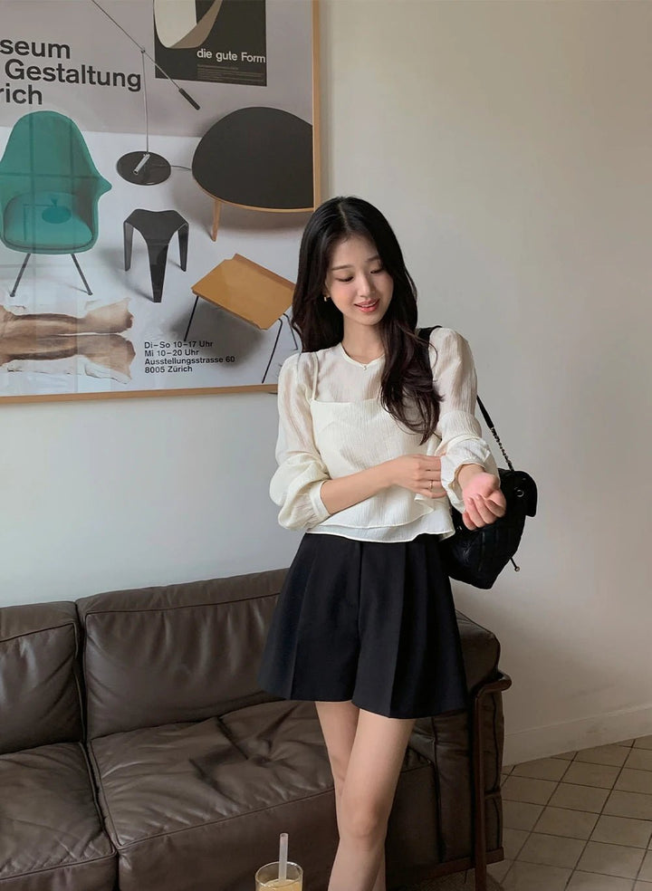 See - Through Shirt & Cami Set – Unique Long Sleeve Two - Piece Top - VeauBeauty