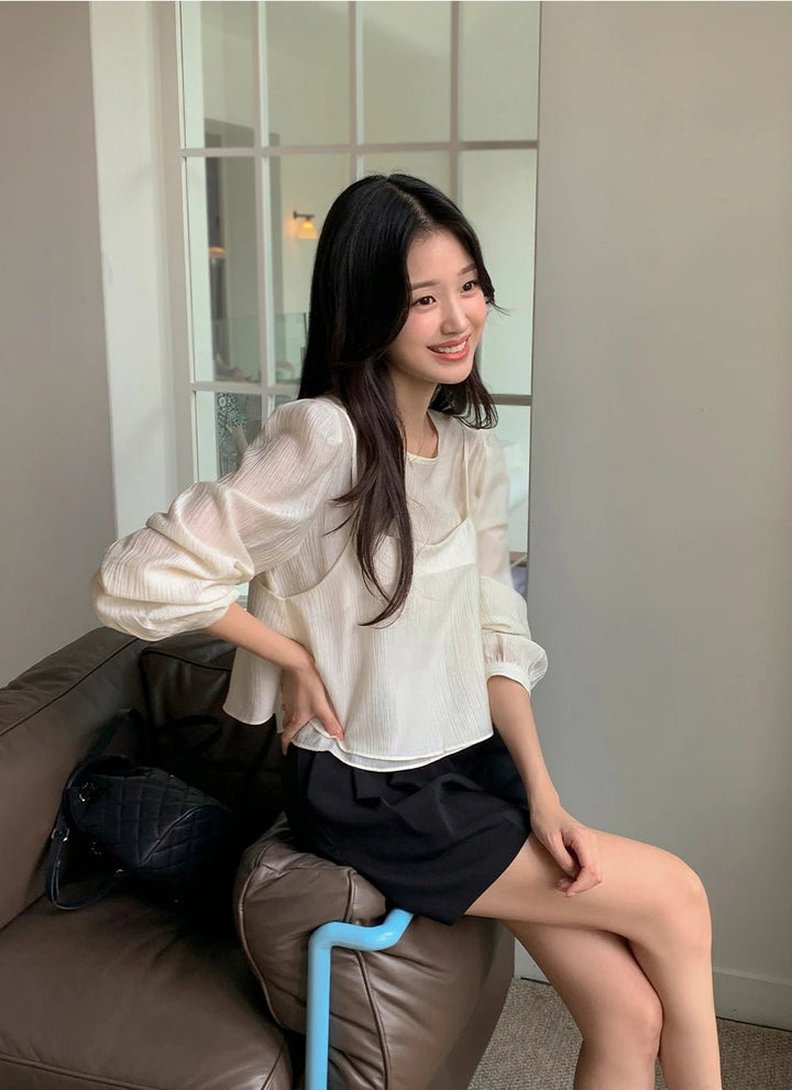 See - Through Shirt & Cami Set – Unique Long Sleeve Two - Piece Top - VeauBeauty