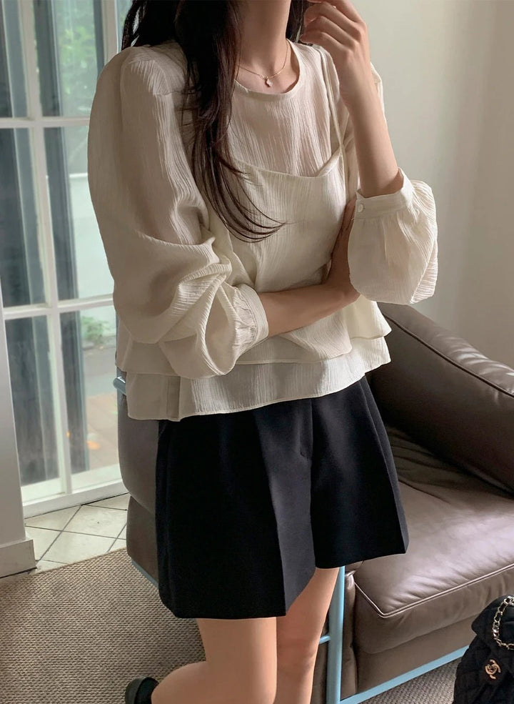 See - Through Shirt & Cami Set – Unique Long Sleeve Two - Piece Top - VeauBeauty