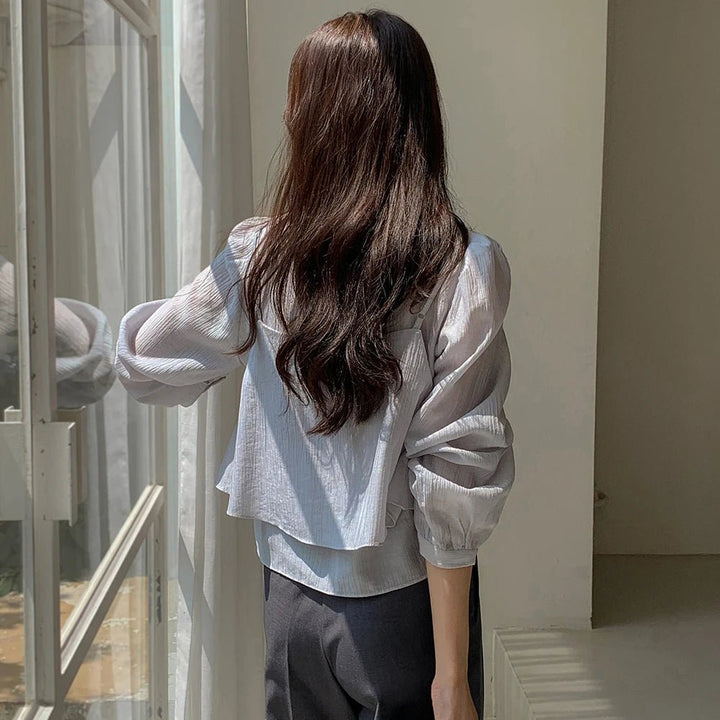 See - Through Shirt & Cami Set – Unique Long Sleeve Two - Piece Top - VeauBeauty