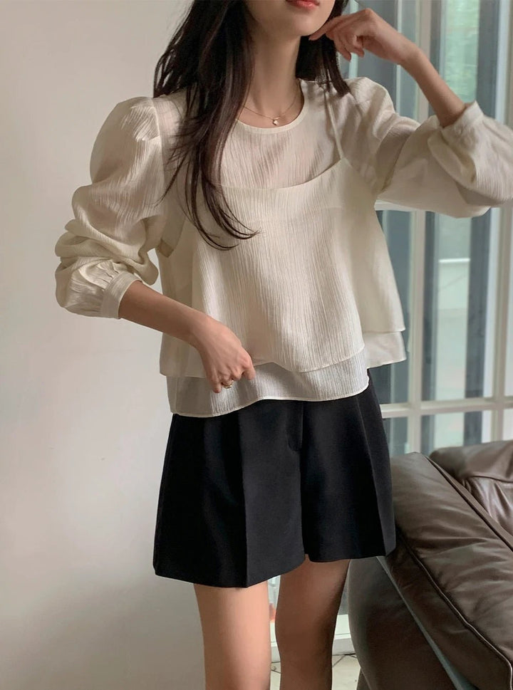 See - Through Shirt & Cami Set – Unique Long Sleeve Two - Piece Top - VeauBeauty