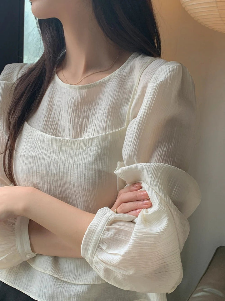 See - Through Shirt & Cami Set – Unique Long Sleeve Two - Piece Top - VeauBeauty