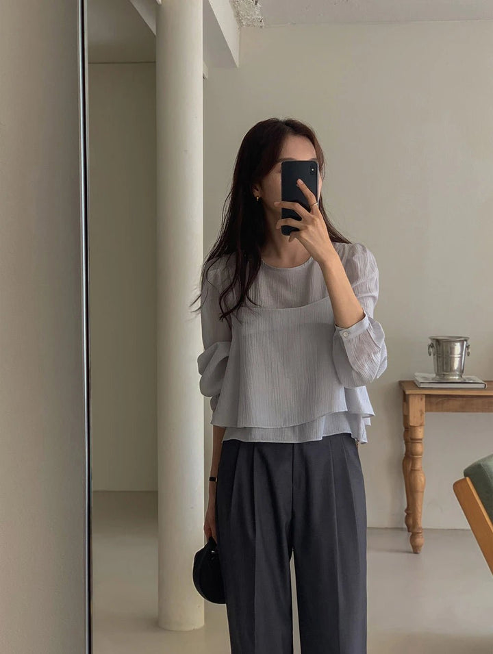 See - Through Shirt & Cami Set – Unique Long Sleeve Two - Piece Top - VeauBeauty