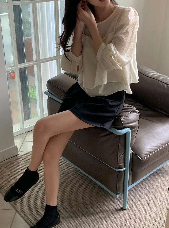 See - Through Shirt & Cami Set – Unique Long Sleeve Two - Piece Top - VeauBeauty