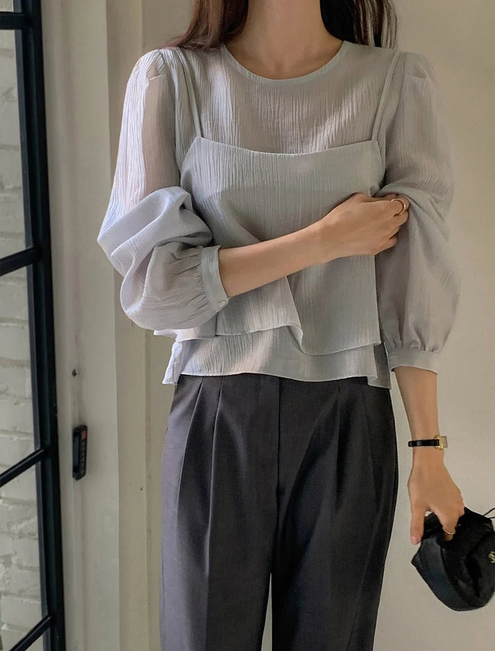 See - Through Shirt & Cami Set – Unique Long Sleeve Two - Piece Top - VeauBeauty