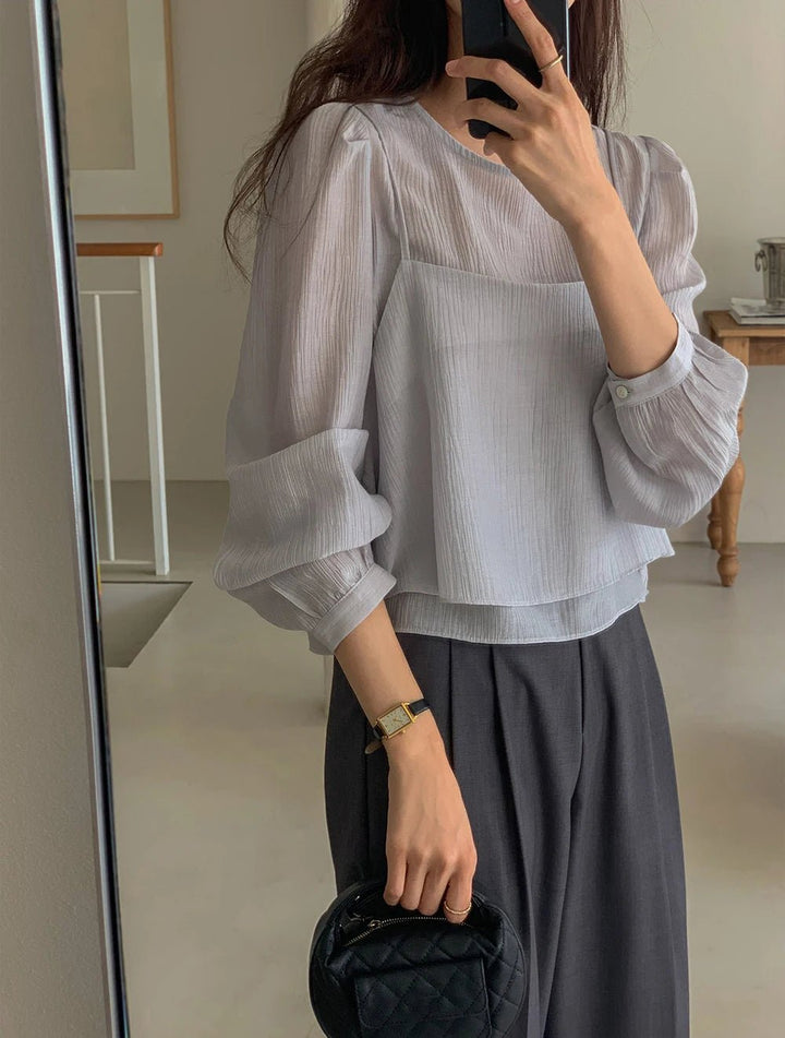 See - Through Shirt & Cami Set – Unique Long Sleeve Two - Piece Top - VeauBeauty