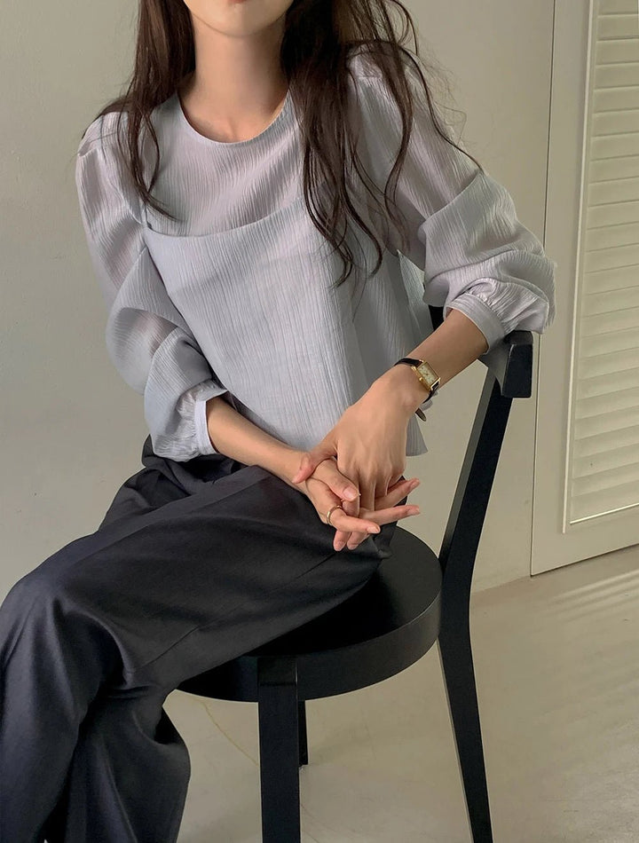 See - Through Shirt & Cami Set – Unique Long Sleeve Two - Piece Top - VeauBeauty