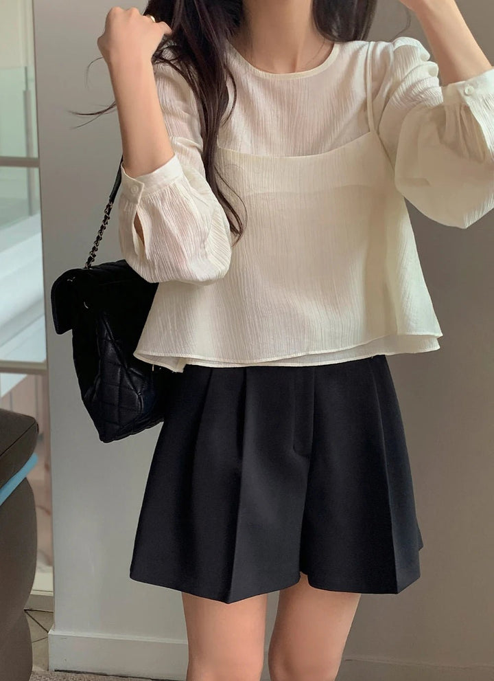 See - Through Shirt & Cami Set – Unique Long Sleeve Two - Piece Top - VeauBeauty