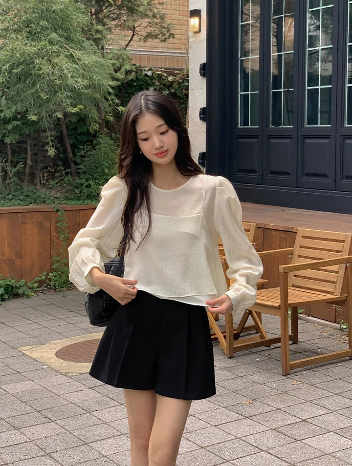 See - Through Shirt & Cami Set – Unique Long Sleeve Two - Piece Top - VeauBeauty