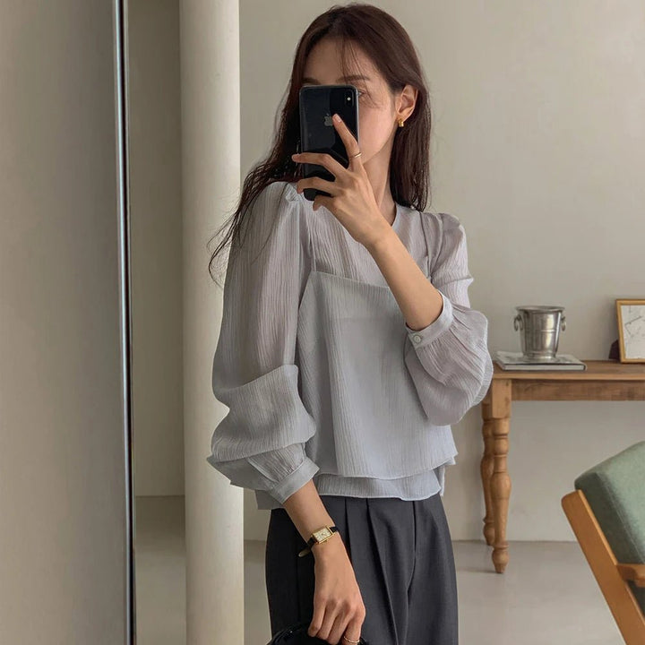 See - Through Shirt & Cami Set – Unique Long Sleeve Two - Piece Top - VeauBeauty