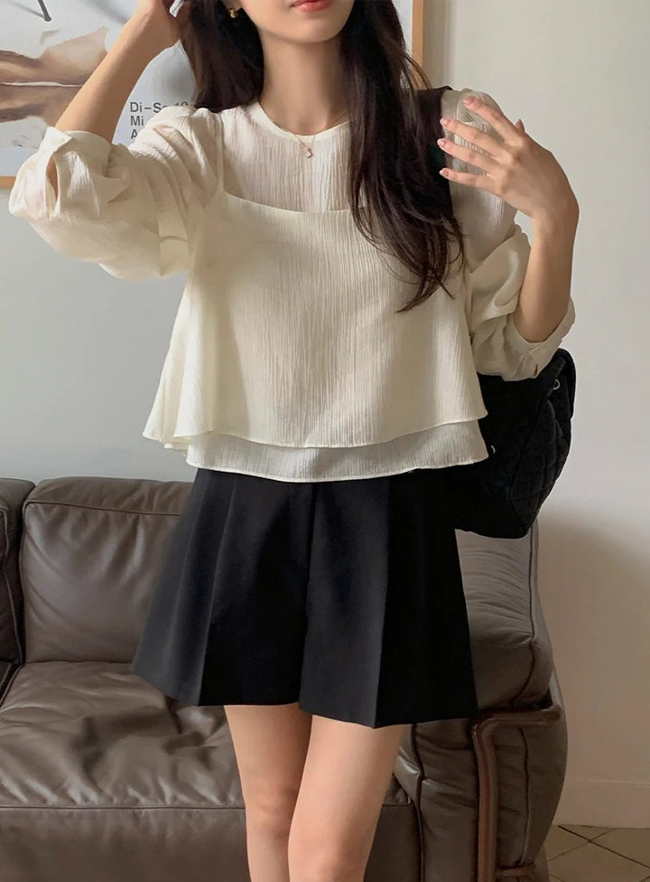 See - Through Shirt & Cami Set – Unique Long Sleeve Two - Piece Top - VeauBeauty