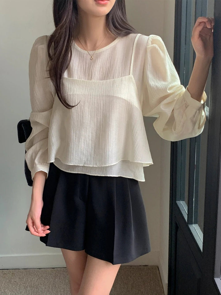 See - Through Shirt & Cami Set – Unique Long Sleeve Two - Piece Top - VeauBeauty