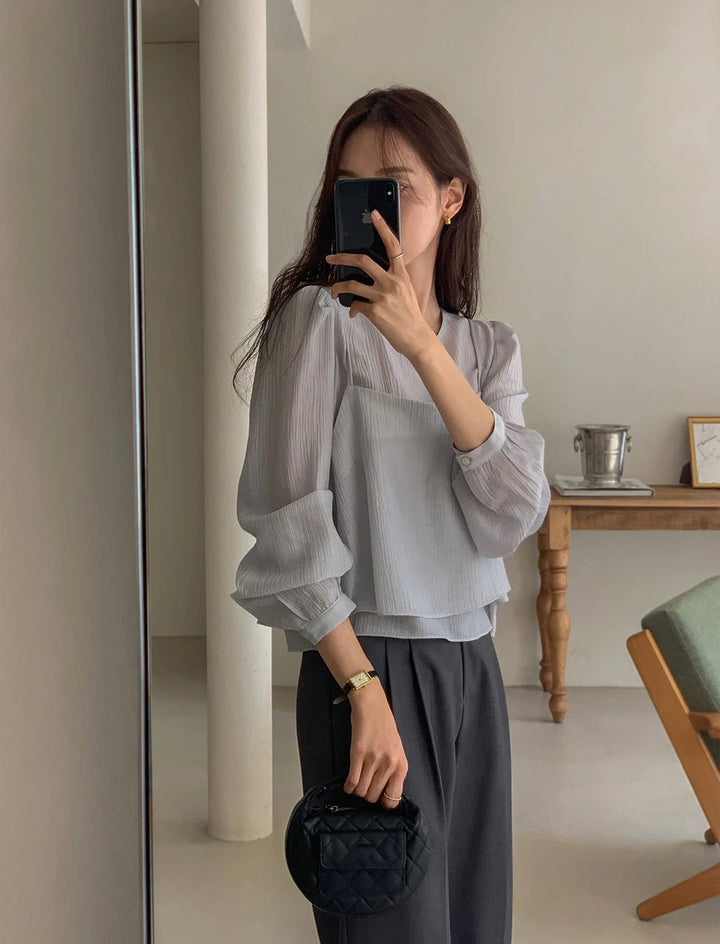 See - Through Shirt & Cami Set – Unique Long Sleeve Two - Piece Top - VeauBeauty