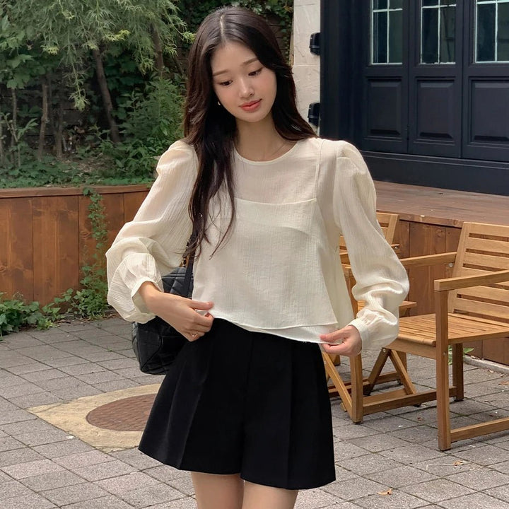 See - Through Shirt & Cami Set – Unique Long Sleeve Two - Piece Top - VeauBeauty