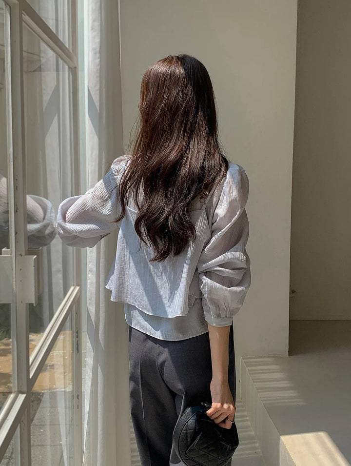 See - Through Shirt & Cami Set – Unique Long Sleeve Two - Piece Top - VeauBeauty