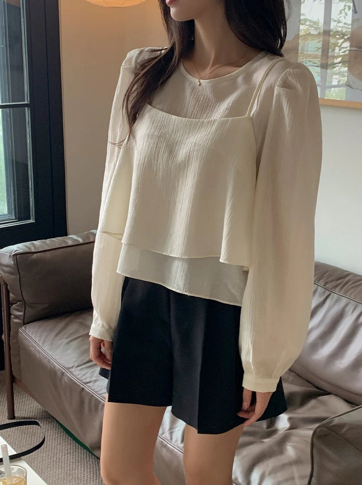 See - Through Shirt & Cami Set – Unique Long Sleeve Two - Piece Top - VeauBeauty