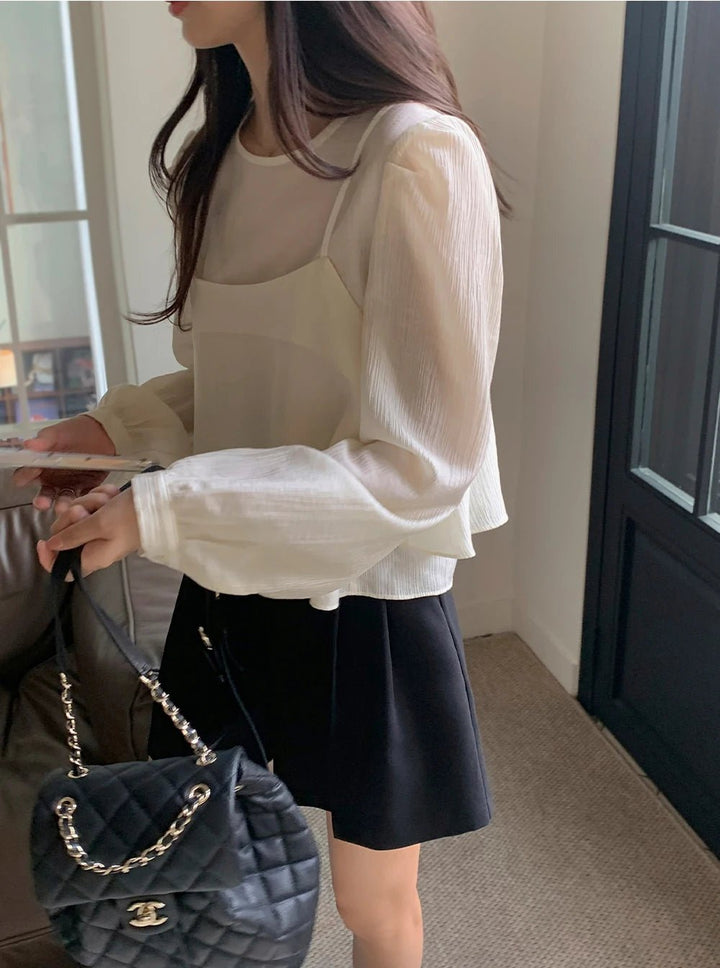 See - Through Shirt & Cami Set – Unique Long Sleeve Two - Piece Top - VeauBeauty