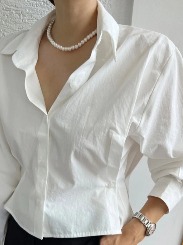 Short - Cut Modern Shirt – Single - Button Autumn Top for Young Women - VeauBeauty