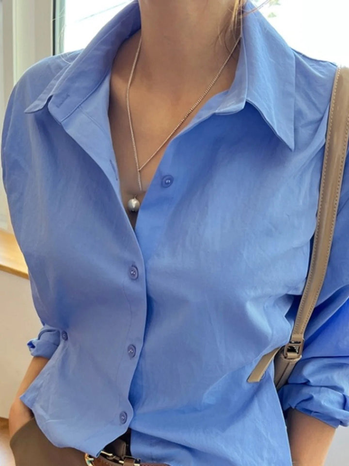 Short - Cut Modern Shirt – Single - Button Autumn Top for Young Women - VeauBeauty