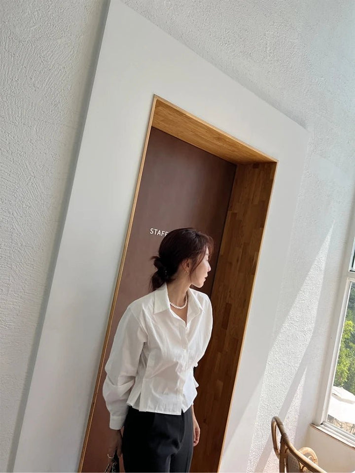 Short - Cut Modern Shirt – Single - Button Autumn Top for Young Women - VeauBeauty