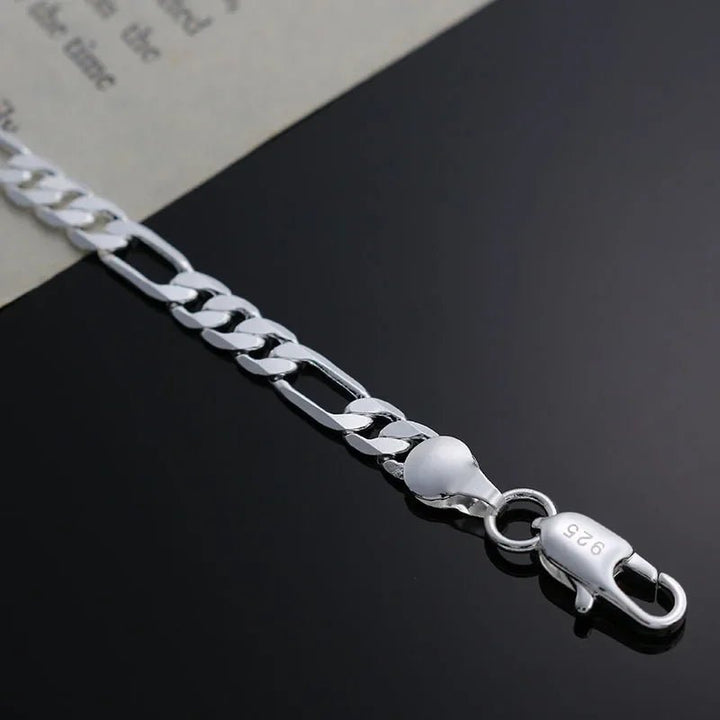 Silver 4MM Sideways Chain Bracelet – Classic Unisex Wedding Party Jewelry 925 Sterling - VeauBeauty