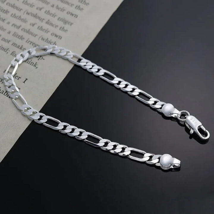 Silver 4MM Sideways Chain Bracelet – Classic Unisex Wedding Party Jewelry 925 Sterling - VeauBeauty