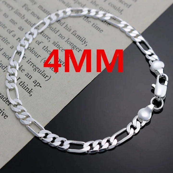 Silver 4MM Sideways Chain Bracelet – Classic Unisex Wedding Party Jewelry 925 Sterling - VeauBeauty