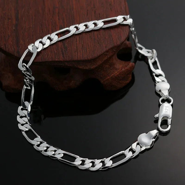 Silver 4MM Sideways Chain Bracelet – Classic Unisex Wedding Party Jewelry 925 Sterling - VeauBeauty