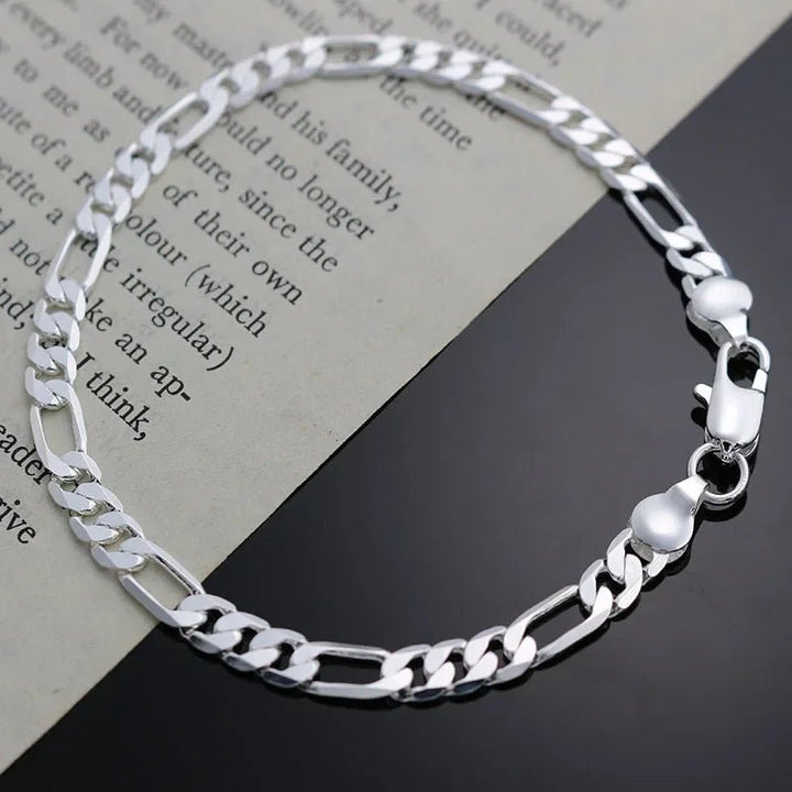 Silver 4MM Sideways Chain Bracelet – Classic Unisex Wedding Party Jewelry 925 Sterling - VeauBeauty
